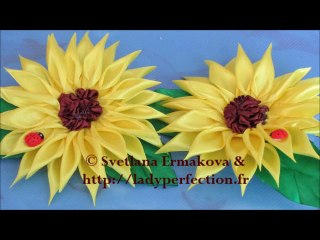 Kanzashi :  Tournesol. Accessoire pour les cheveux en ruban