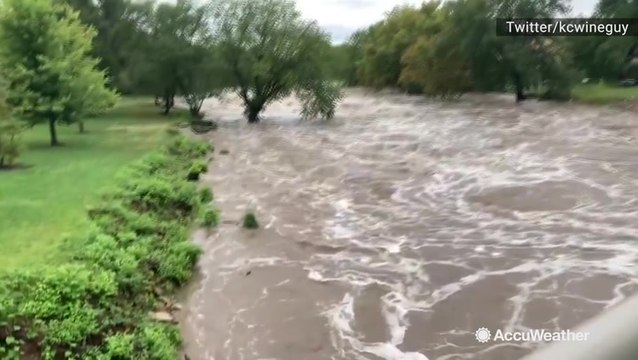 Flash flooding turns this creek into a raging rapid
