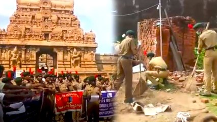 மத்திய அரசின் தூய்மை இந்தியா திட்டத்தின் கீழ்  தஞ்சை பெரியக்கோவில் வளாகத்தில் தூய்மை பணி