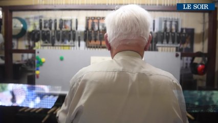 Au sommet de l'église Saint-Julien, avec le carilloneur d'Ath