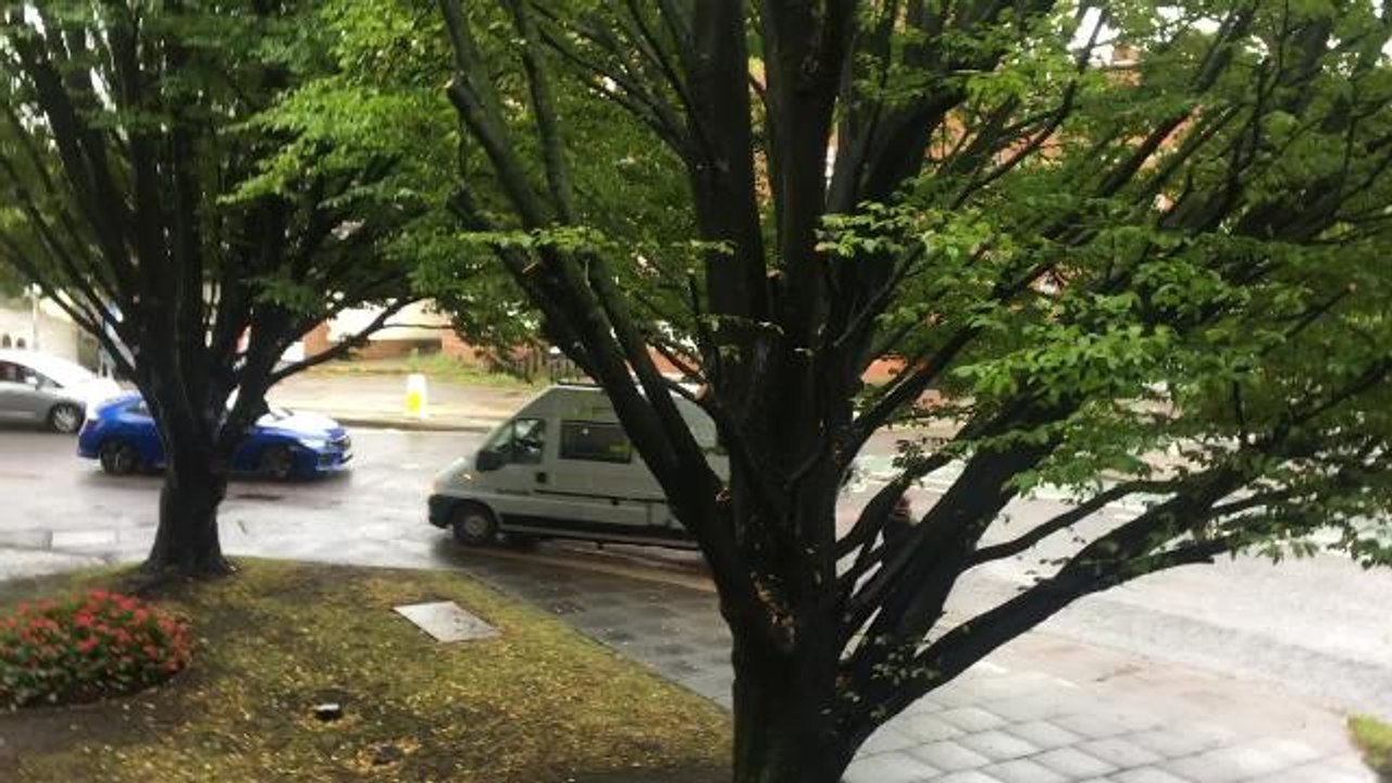 Van goes wrong way around Chichester roundabout