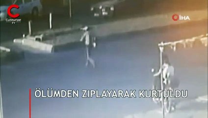 Bu görüntüler Mersin'de kaydedildi! Zıplayınca hayatı kurtuldu
