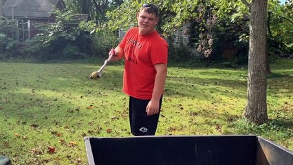 Jonathan was taking the squirrels walnuts and picking them up