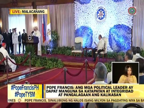 Pope Francis gives his first public address to the Filipino people
