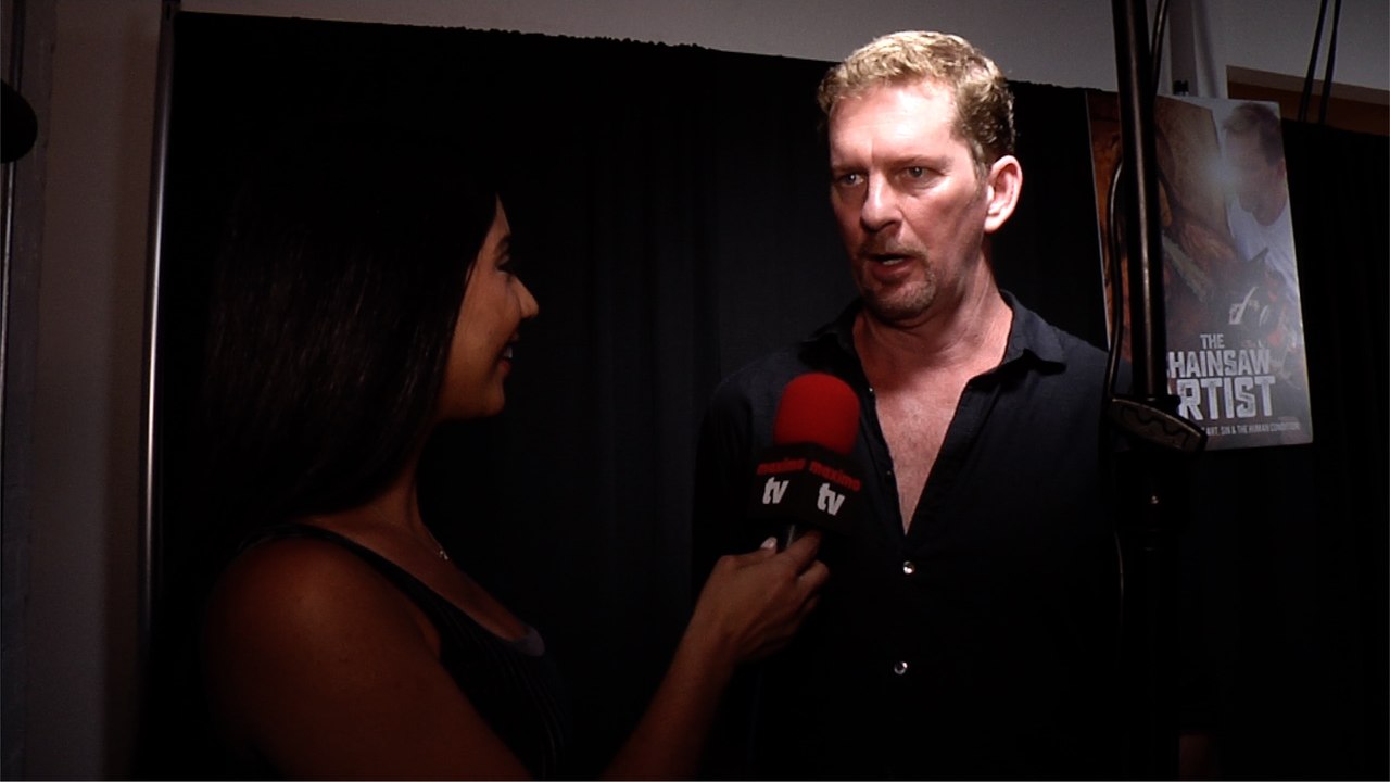 Stacy Poitras Interview 'The Chainsaw Artist' Gallery Event Red Carpet