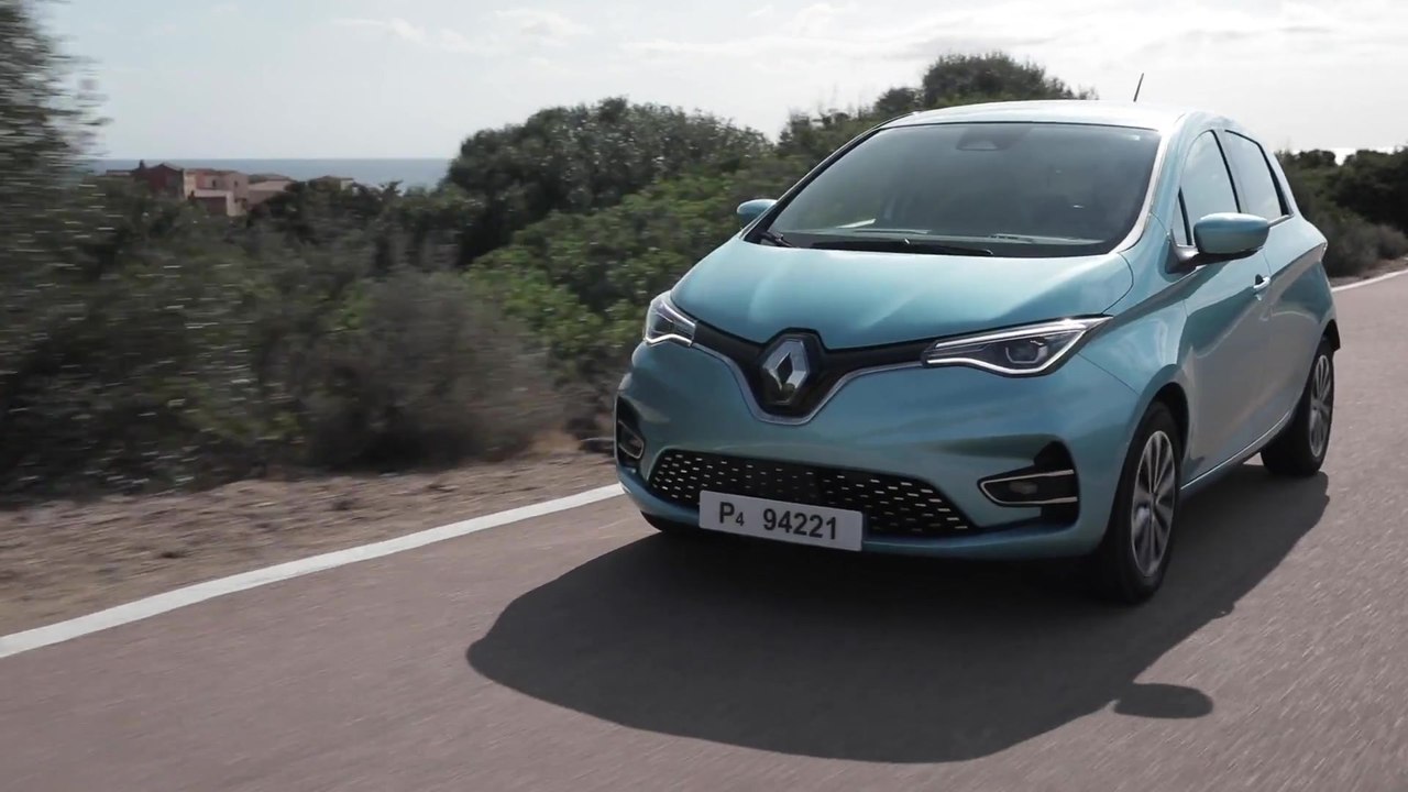 2019 New Renault ZOE Z.E. 50 in Celadon Blue Colour tests drive in Sardinia