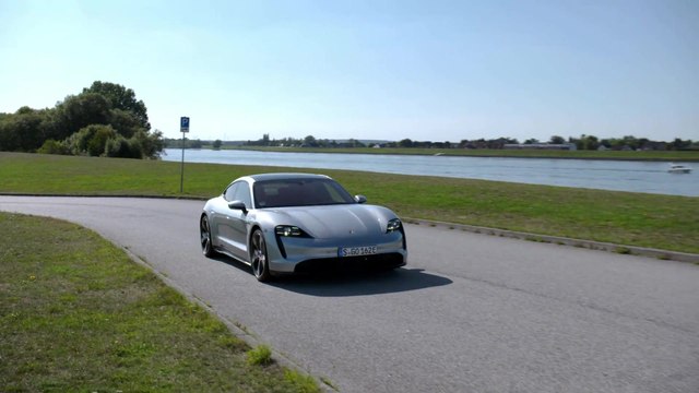 Porsche Taycan Turbo S in Dolomite Silver Metallic Driving Video