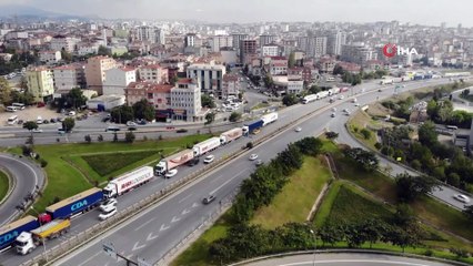 E-5’te tır çilesi havadan görüntülendi