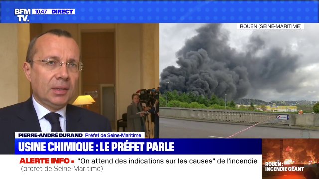 Incendie dans une usine à Rouen: le préfet n'exclut pas un risque de pollution de la Seine et des retombées de suie