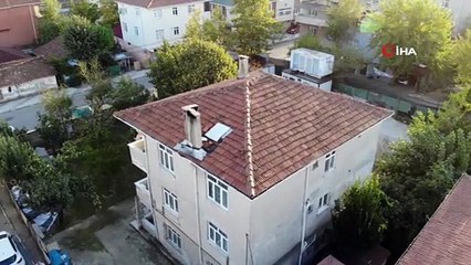 Sancaktepe’de deprem sonrası boşaltılan bina havadan görüntülendi