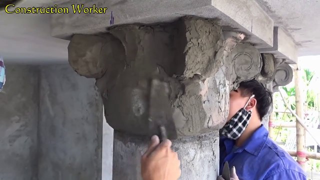 Amazing Technique Rendering Sand And Cement On Round Concrete Column - Building Column