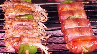 Taiwan Roadside Snacks Street Food - Bacon Scallop Mushroom Skewers