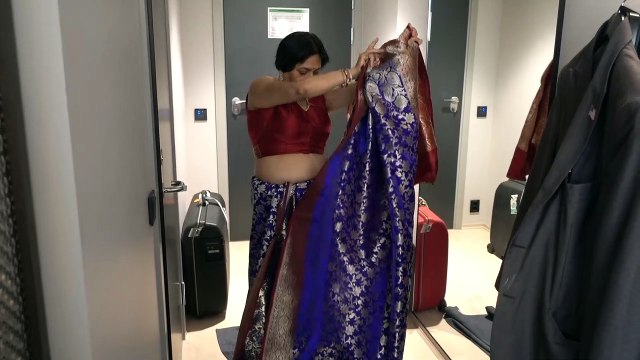 BDMV-96 Aruna Sharma wearing royal blue Benarasi Sari Rm 854 Clarion Hotel Oslo Norway Sep 21, 2019