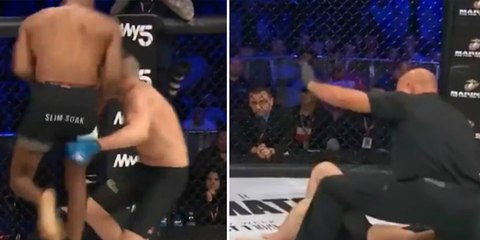 Este luchador de MMA derrota a su rival con un brutal rodillazo volador en el primer asalto y se burla de él
