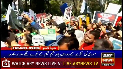 ARYNews Headlines |Kashmiris defy curfew to chant slogans in favour of PM Imran| 11PM | 28 Sep 2019