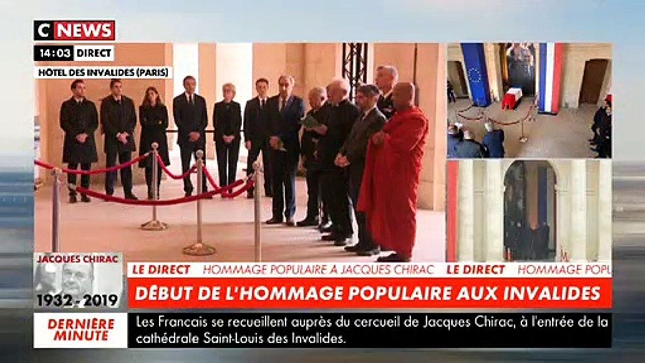 Début de l'hommage populaire au Président Jacques Chirac aux Invalides en présence de centaines de Français