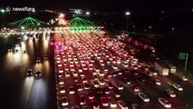 Drone footage shows vast traffic jam on Chinese highway before Golden Week