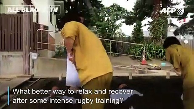 Rugby - The All Blacks take some time out from the rugby world cup 2019 to enjoy a traditional hot sand bath on Beppu Beach