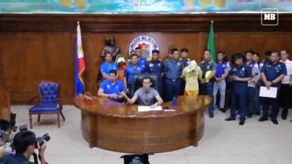 The alleged cohort of suspected drug queen is presented by Mayor Isko to the media