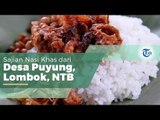 Nasi Balap Puyung, Nasi Putih dengan Lauk Ayam Suwir Bumbu Pedas, Kacang Kedelai dan Keripik Kentang
