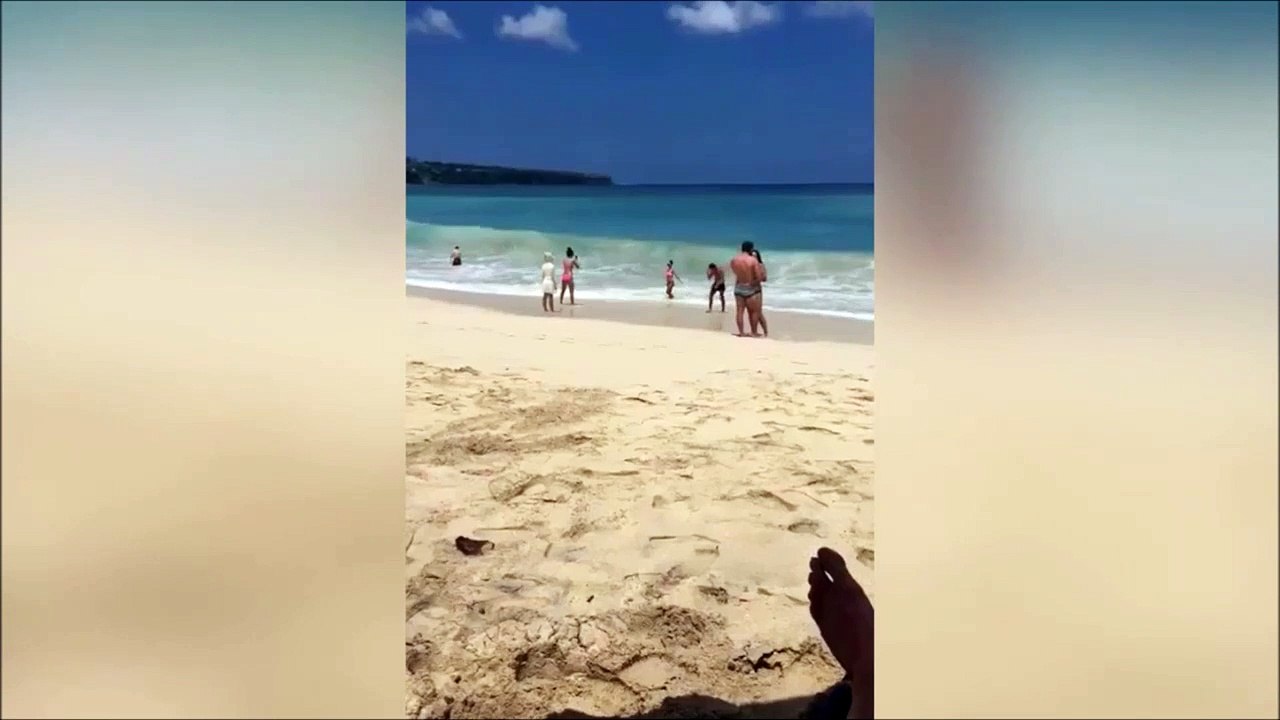 Elle pose en bord de plage pour une petite photo... raté