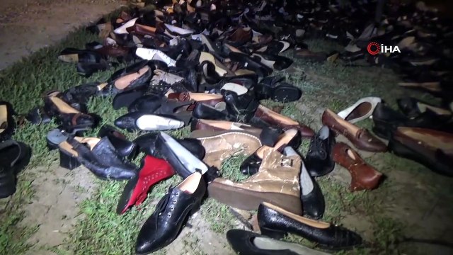 Yol kenarına atılmış ayakkabılar polisi ve zabıta ekiplerini alarma geçirdi