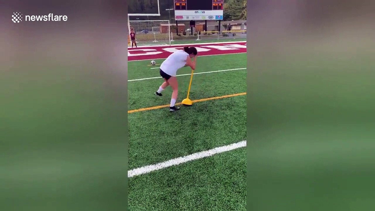Spinning women's college soccer player has dizzyingly good penalty finish
