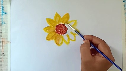 HOW TO DRAW SUNFLOWER WITH CRAYONS COLOUR