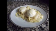 Pasta with eggs and veloute sauce
