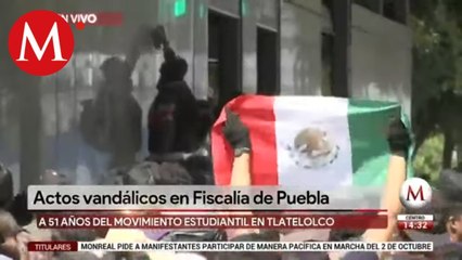 Marcha del 2 de octubre: vandalizan edificios en Puebla
