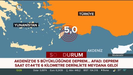 Akdeniz'de 5,0 büyüklüğünde #deprem