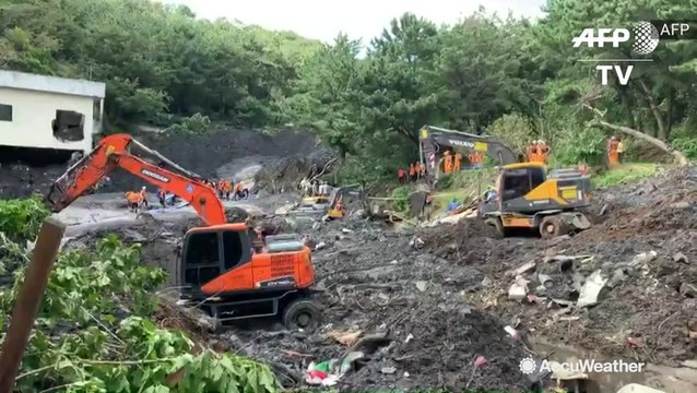 Cleanup is underway after typhoon triggers landslide