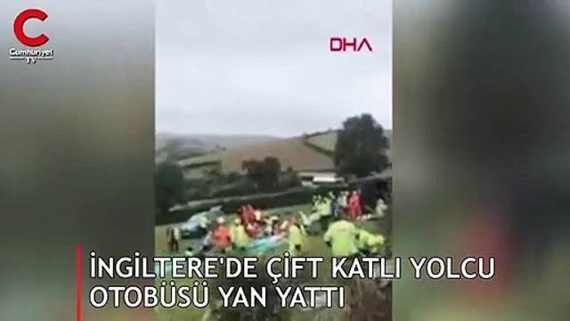 İngiltere'de çift katlı yolcu otobüsü yan yattı