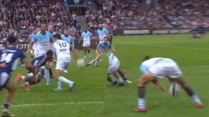 Une chistera puis une passe entre les jambes sur l'essai de Bayonne