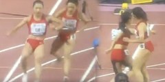 China hace el ridículo en los 4x100 femeninos del Mundial Doha 2019: corren hacia atrás al fallar en la última posta