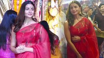 Alia Bhatt flaunts her tarditional saree look at Durga puja ; Watch video