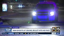 Man shoots at ceiling, bullet hits his face