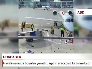 Havaalanında kontrolden çıkan araç pisti birbirine kattı