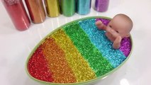 Baby Doll Glitter Slime Egg Bath DIY Learn Colors Slime Clay Disney Frozen Cake Toys For Kids!