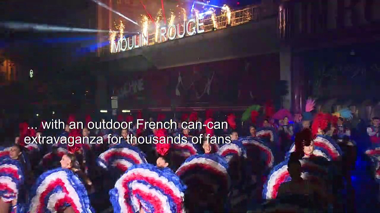 Moulin Rouge dancers take show outside for 130th birthday