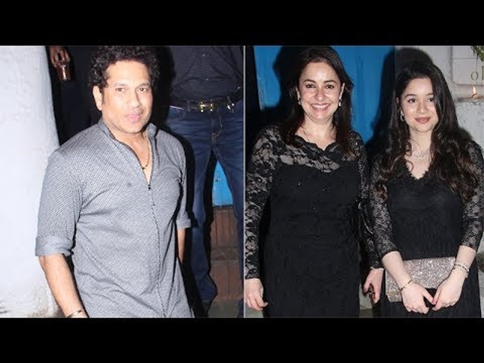 Sachin Tendulkar with wife Anjali and daughter Sara celebrating 45th Birthday at Olive Bandra