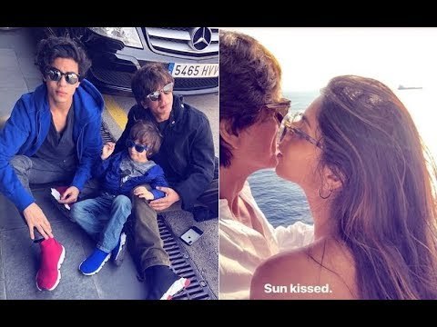 Handsome Trio In Barcelona- Shah Rukh Khan, Aryan & AbRam Pose; Suhana Lovingly Kisses Daddy Dear