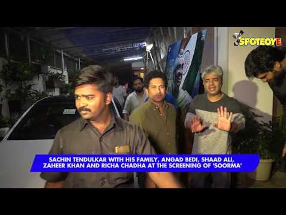 Richa Chadha, Angad Bedi, Zaheer Khan, Sachin & Anjali Tendulkar at the Screening of Soorma Movie