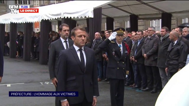 Emmanuel Macron est arrivé à la Préfecture de police de Paris, où a lieu l'hommage aux quatre victimes de l'attaque au couteau