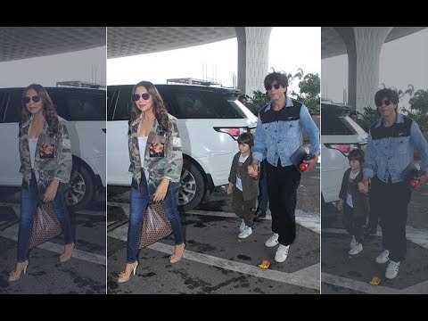 SPOTTED: Shahrukh Khan, Gauri Khan And Li'l AbRam at Mumbai Airport | SpotboyE