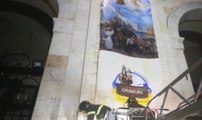 Cagliari - I Vigili del Fuoco mettono in sicurezza il telo del Giubileo (08.10.19)