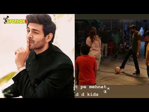 Pati Patni Aur Woh: Kartik Aaryan plays football with kids on Lucknow sets | SpotboyE