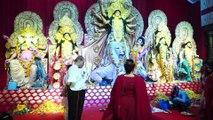 Bollywood Actor Ajay Devgan with son Yug visit Durga Puja Pandal For Blessing