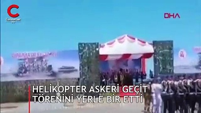 Helikopter alçak uçuş yaptı... Askeri geçit törenini yerle bir etti!