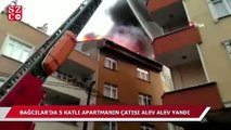 Bağcılar'da 5 katlı apartmanın çatısı alev alev yandı